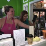 A lovely woman helps Jean prepare a fresh vegetable juice at her juice bar at the Sweet Spot located at 302 South County Road, Palm Beach