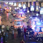 Paramedics help casualties outside Turkey’s largest airport, Istanbul Ataturk, Turkey, following a blast