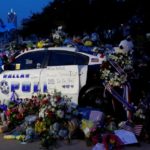 A makeshift memorial at Dallas Police Headquarters one day after a lone gunman ambushed and killed five police officers at a protest decrying police shootings of black men, in Dallas, Texas