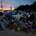 The makeshift memorial is pictured at Dallas Police Headquarters following the multiple police shootings in Dallas