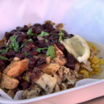 Mojo chicken with tortilla Jasmine rice and black beans