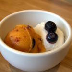 Sea buckthorn sorbet and vegan vanilla ice cream