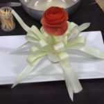 Leek ribbon with beet rose carving