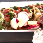 Chorizo and lingua tacos with radish and pico de gallo. Rojo and avocado-salsas-as-well