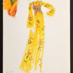 1960s hand-colored, hand-annotated original fashion drawing created by Karl Lagerfeld (German, 1933-2019) while engaged by House of Tiziani, Rome. Fabric swatch attached. Estimate: $500-$1,5001960s hand-colored, hand-annotated original fashion drawing created by Karl Lagerfeld (German, 1933-2019) while engaged by House of Tiziani, Rome. Fabric swatch attached. Estimate: $500-$1,500