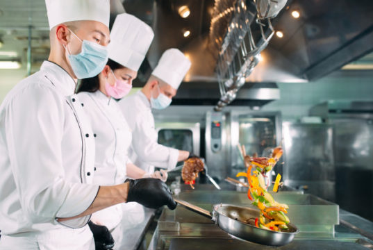 https://www.freepik.com/premium-photo/chefs-protective-masks-gloves-prepare-food-kitchen-restaurant-hotel_8372130.htm