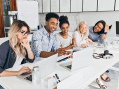 https://www.freepik.com/free-photo/smiling-african-student-pointing-with-pencil-laptop-screen-concentrated-blonde-woman-glasses-propping-chin-with-hand-while-working-with-computer-office_10483921.htm#page=1&query=college&position=23
