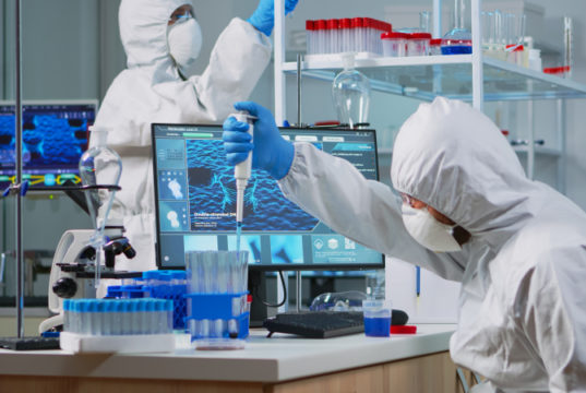 https://www.freepik.com/free-photo/research-scientist-protection-suit-using-micropipette-filling-test-tubes-lab-team-microbiologists-examining-virus-evolution-using-high-tech-analysing-treatment-development-against-covid19_17876891.htm#page=1&query=covid%20lab&position=7