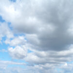 Blue sky with clouds and sun.