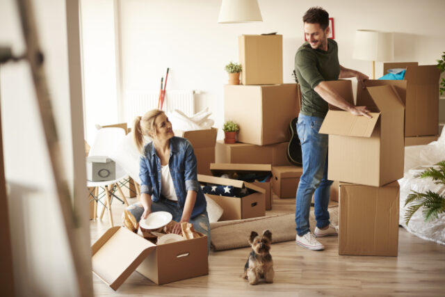 Young couple in new apartment with small dog https://www.freepik.com/free-photo/young-couple-new-apartment-with-small-dog_15973256.htm#page=1&query=moving&position=2&from_view=search