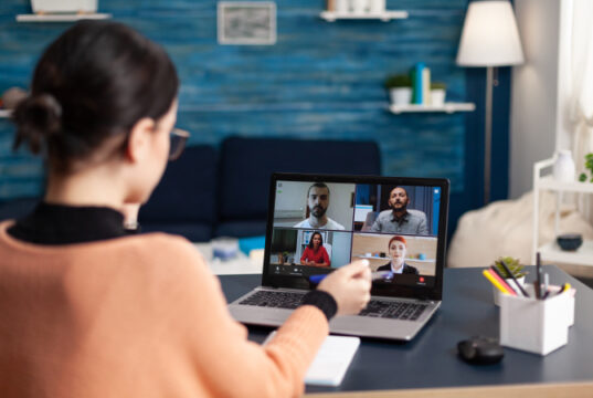https://www.freepik.com/premium-photo/woman-briefing-videocall-with-team-laptop-freelancer-working-from-home-office-having-group-online-meeting-laptop-student-discussing-with-colleagues-webcam-conference_23941487.htm?query=wfh