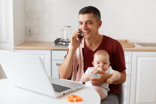 https://www.freepik.com/free-photo/smiling-happy-man-wearing-burgundy-casual-t-shirt-with-towel-his-shoulder-looking-after-baby-working-online-from-home-having-pleasant-conversation-with-client-partner_19137337.htm#query=wfh&position=22&from_view=search