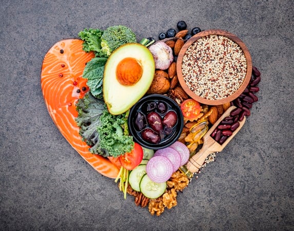 Heart shape of ketogenic low carbs diet concept. Ingredients for https://www.freepik.com/premium-photo/ingredients-healthy-foods-selection_6000164.htm#query=healthy%20food&position=21&from_view=search&track=ais