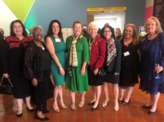 Deborah Reyes, Former GSTF Board Chair; Girl Scouts Volunteers Wanda Hewitt and Patricia Cruz; Emeritus Board Members Ann House and Lilian Walby; Girl Scouts Volunteers Angelica “Kiki” Zayas and Monica Guevara; and former GSTF Board Chair Peggy Wingard