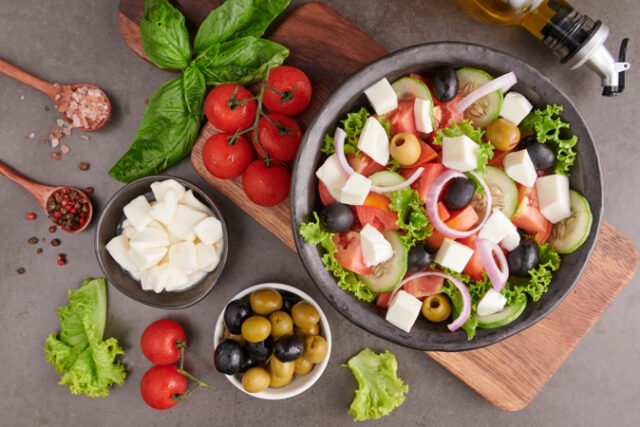 Classic greek salad of fresh vegetables, cucumber, tomato, sweet https://www.freepik.com/free-photo/classic-greek-salad-fresh-vegetables-cucumber-tomato-sweet-pepper-lettuce-red-onion-feta-cheese-olives-with-olive-oil-healthy-food-top-view_14630726.htm#query=Mediterranean%20food&position=6&from_view=search&track=ais