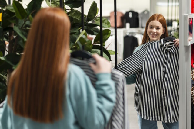 woman-trying-out-stylish-shirt https://www.freepik.com/free-photo/woman-trying-out-stylish-shirt_5905324.htm#query=retail%20therapy&position=2&from_view=search&track=robertav1_2_sidr