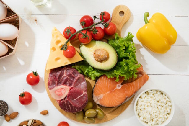 Ketogenic low carbs diet - food selection on white background https://www.freepik.com/free-photo/ketogenic-low-carbs-diet-food-selection-white-wall_12757311.htm#query=healthy%20food&position=19&from_view=search&track=ais