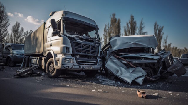 Frontal collision between a car and a large truck on a road, gen https://www.freepik.com/premium-photo/frontal-collision-car-large-truck-road-generative-ai_43328783.htm#query=truck%20crash&position=34&from_view=search&track=ais