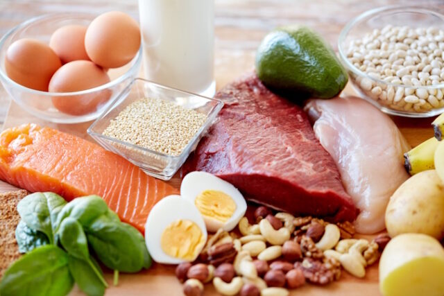 close up of different food items on table https://www.freepik.com/premium-photo/balanced-diet-cooking-culinary-food-concept-close-up-different-foodstuffs-table_32281051.htm#query=protein%20meal&position=6&from_view=search&track=ais