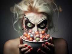 https://www.vecteezy.com/photo/28921613-woman-in-a-halloween-costume-holding-a-bowl-of-candy-with-mischievous-grin-ai-generative