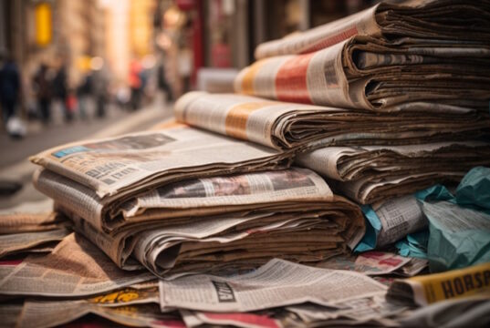 news https://www.vecteezy.com/photo/29264920-pile-of-old-newspapers-selective-focus-ai-generated