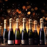 Glitter background with champagne bottle