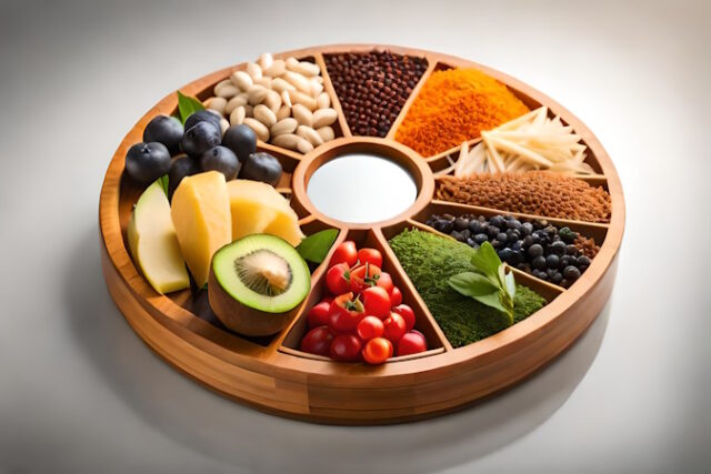 https://www.vecteezy.com/photo/34227759-a-wooden-plate-with-various-types-of-food-ai-generated