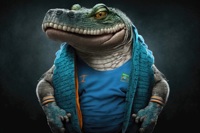 Alligator wears workout cloth. Love health and fitness concept. https://www.vecteezy.com/photo/22877646-ai-generated-alligator-wears-workout-cloth-love-health-and-fitness-concept