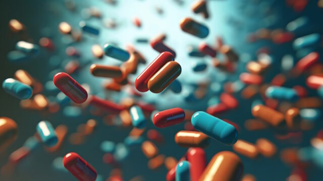 Colorful pills background. Illustration AI Generative