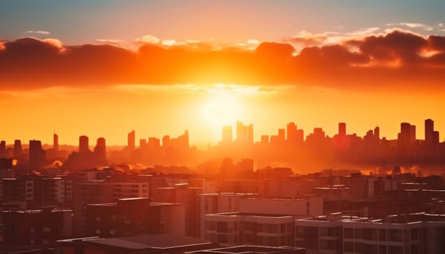 Cityscape silhouette at sunset, skyscrapers illuminate the skyline generated by AI https://www.vecteezy.com/photo/36219952-ai-generated-cityscape-silhouette-at-sunset-skyscrapers-illuminate-the-skyline-generated-by-ai