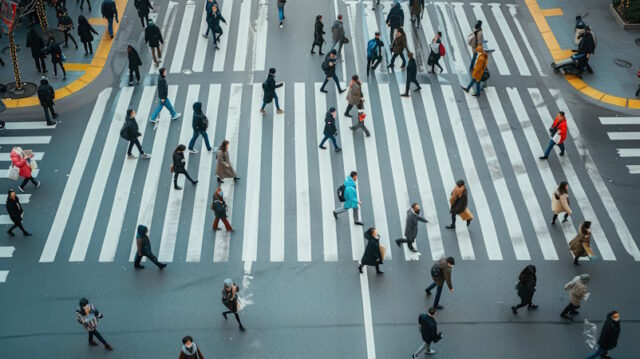 From the top view of people walk on street pedestrian crossroad in the city street ,bird eye view. https://www.vecteezy.com/photo/38959220-ai-generated-from-the-top-view-of-people-walk-on-street-pedestrian-crossroad-in-the-city-street-bird-eye-view