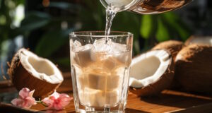 coconut water https://www.vecteezy.com/photo/39622091-ai-generated-refreshing-cocktail-on-wooden-table-in-tropical-paradise-generated-by-ai