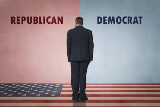 Democrats vs republicans. the concept of choosing a political party or ideology. male politician or voter to make a choice . https://www.freepik.com/premium-photo/democrats-vs-republicans-concept-choosing-political-party-ideology-male-politician-voter-make-choice_33510220.htm#fromView=search&page=1&position=40&uuid=dcda5f08-e9de-4499-9c9a-b7263973d336