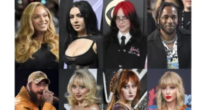 Top Grammy Awards nominees; TOP (L-R) Beyonce, Charli XCX, Billie Elish, Kendrick Lamar. BOTTOM (L-R) Post Malone, Sabrina Carpenter, Chappell Roan, Taylor Swift (AP Phot)