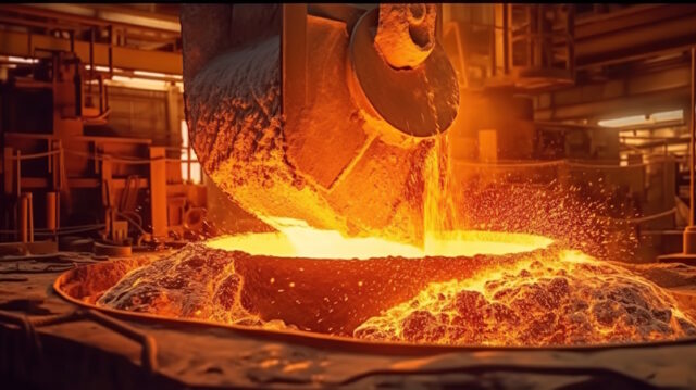 Liquid iron molten metal pouring in container https://www.freepik.com/free-ai-image/liquid-iron-molten-metal-pouring-container_65694735.htm#fromView=search&page=1&position=32&uuid=e91fd7c3-46a4-4b07-8a64-e347c45c7345&query=steel+mill