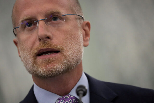 Commissioner of Federal Communications Commission Brendan Carr testifies during an oversight hearing held by the U.S. Senate Commerce, Science, and Transportation Committee to examine the Federal Communications Commission (FCC), in Washington, June 24, 2020. (Alex Wong/Pool via Reuters/File Photo)