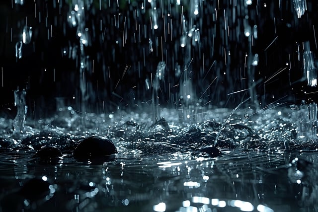 Dramatic Rainfall Scene with Drops Splashing on Water Surface in Low Light Generative AI https://www.vecteezy.com/photo/52398786-dramatic-rainfall-scene-with-drops-splashing-on-water-surface-in-low-light