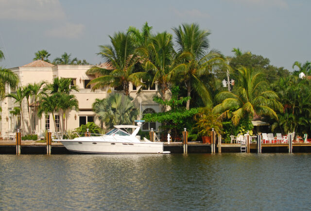 Waterfront mansion. Luxury waterfront residence in south Florida