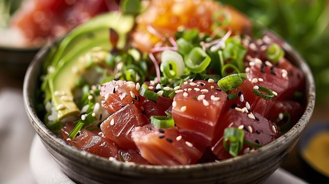 https://www.vecteezy.com/photo/49109577-a-delicious-and-healthy-poke-bowl-with-tuna-avocado-cucumber-edamame-carrots-and-sesame-seeds