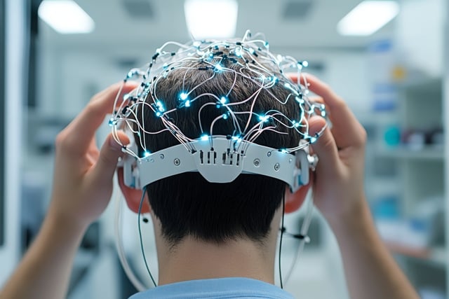 A person engages in brainwave monitoring using an EEG sensor in a high-tech lab environment, demonstrating advancements in neuroscience research https://www.vecteezy.com/photo/65954343-a-person-engages-in-brainwave-monitoring-using-an-eeg-sensor-in-a-high-tech-lab-environment-demonstrating-advancements-in-neuroscience-research
