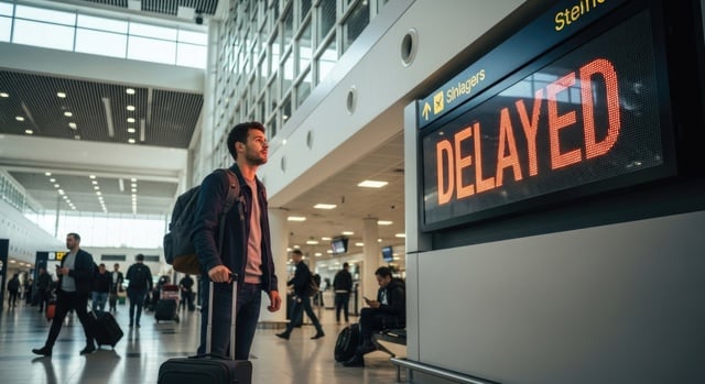 https://www.vecteezy.com/photo/71893033-man-with-luggage-at-airport-with-delayed-sign