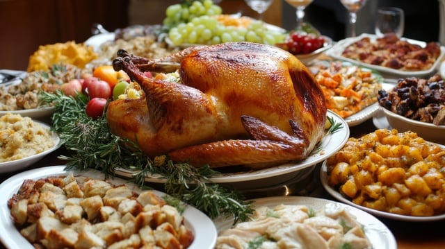 https://www.vecteezy.com/photo/51502512-roasted-turkey-and-side-dishes-on-a-festive-table