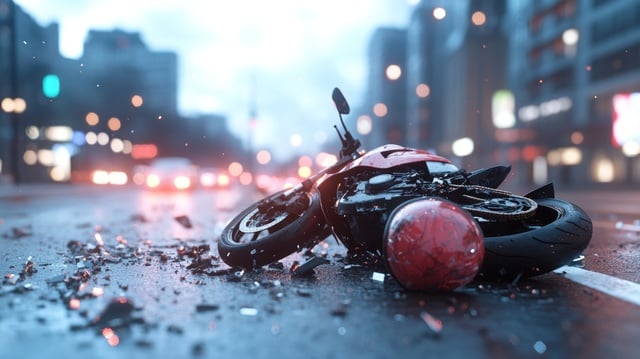 Motorcycle road accident scene with debris on city street https://www.vecteezy.com/photo/70105815-motorcycle-road-accident-scene-with-debris-on-city-street