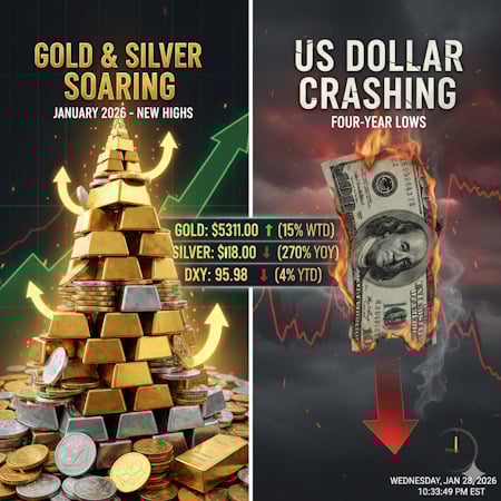 Gold and Silver Reach Historic Peaks as the U.S. Dollar Slides to Four-Year Lows