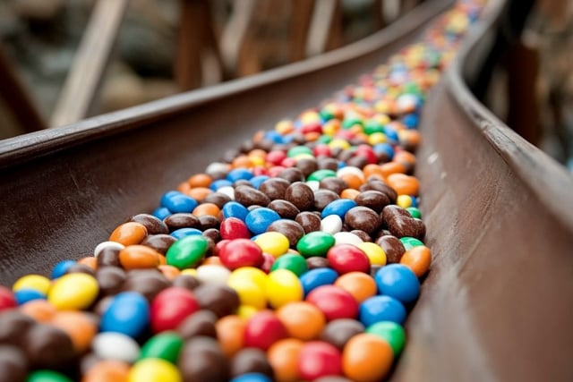 https://www.vecteezy.com/photo/60534220-a-long-wooden-slide-with-many-colorful-candy-balls