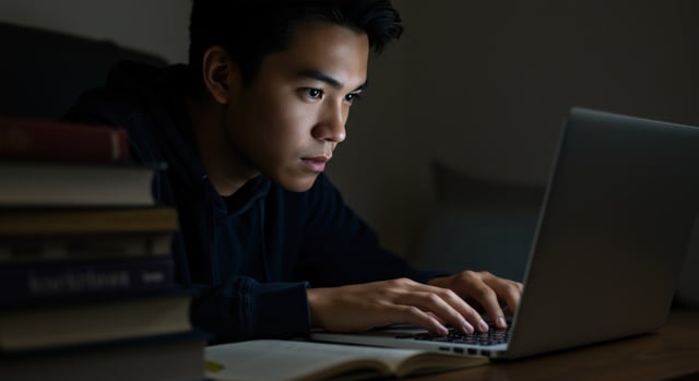 https://www.vecteezy.com/photo/71062199-man-using-laptop-at-night-home-study-education