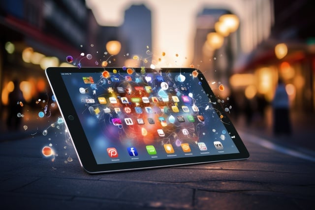 https://www.vecteezy.com/photo/30469123-tablet-pc-with-colorful-application-icons-on-city-background-mixed-media-ai-generated