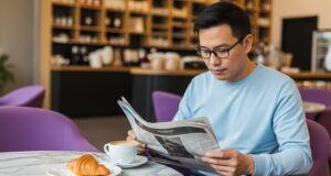https://www.vecteezy.com/photo/72309706-young-asian-man-reading-newspaper-over-coffee-and-croissant-at-modern-cafe