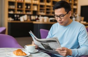 https://www.vecteezy.com/photo/72309706-young-asian-man-reading-newspaper-over-coffee-and-croissant-at-modern-cafe