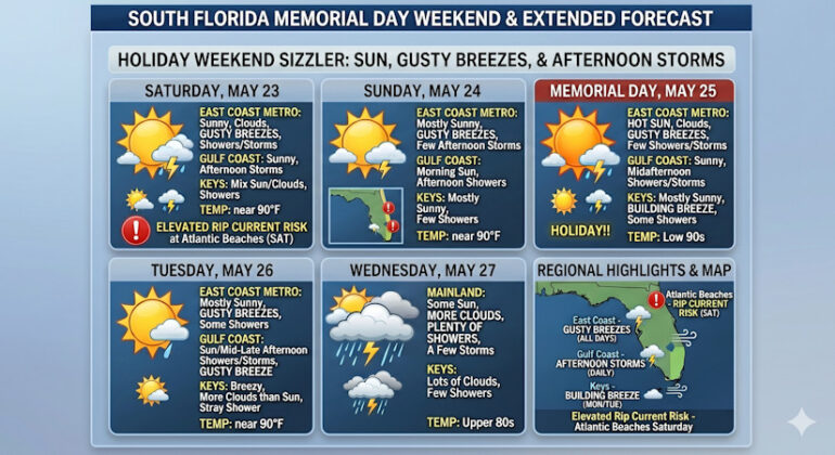 Holiday Weekend Sizzler: Sun, Gusty Breezes, and Afternoon Storms Ahead ...